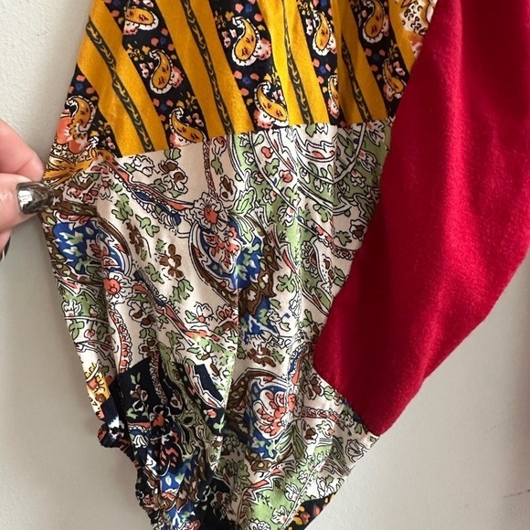 Boho Red Multi Color Balloon Sleeve Long Sleeve Blouse Size Large Colorful - Picture 6 of 11